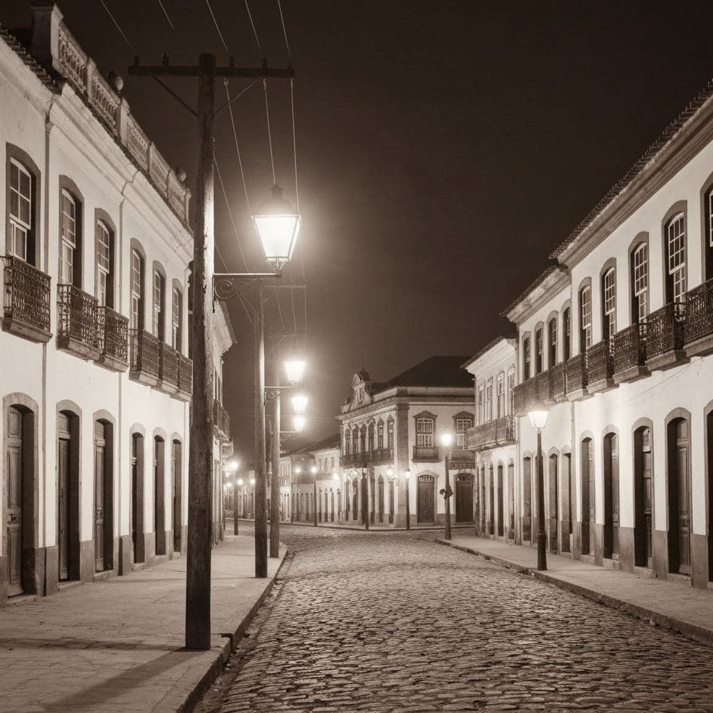 Rua goiana iluminada por postes elétricos