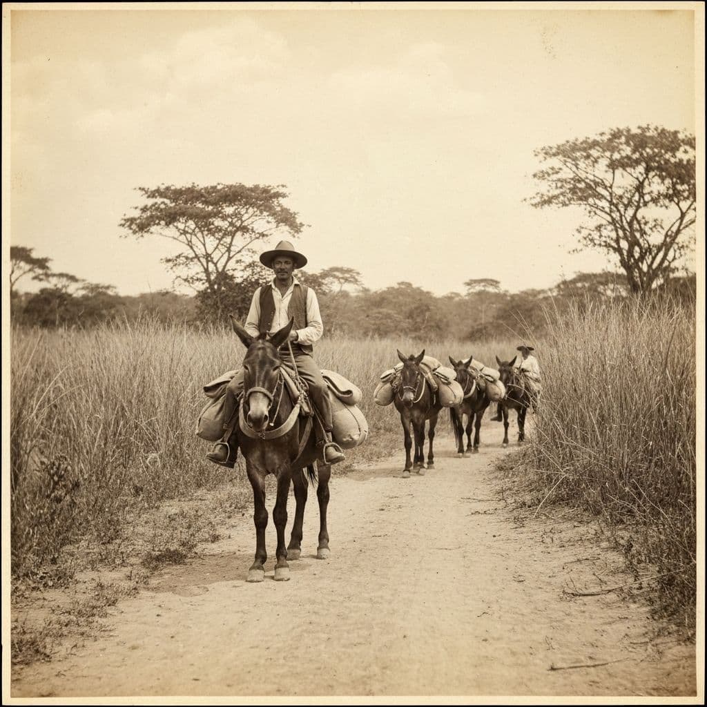 Tropeiro levando correspondência pelo interior de Goiás