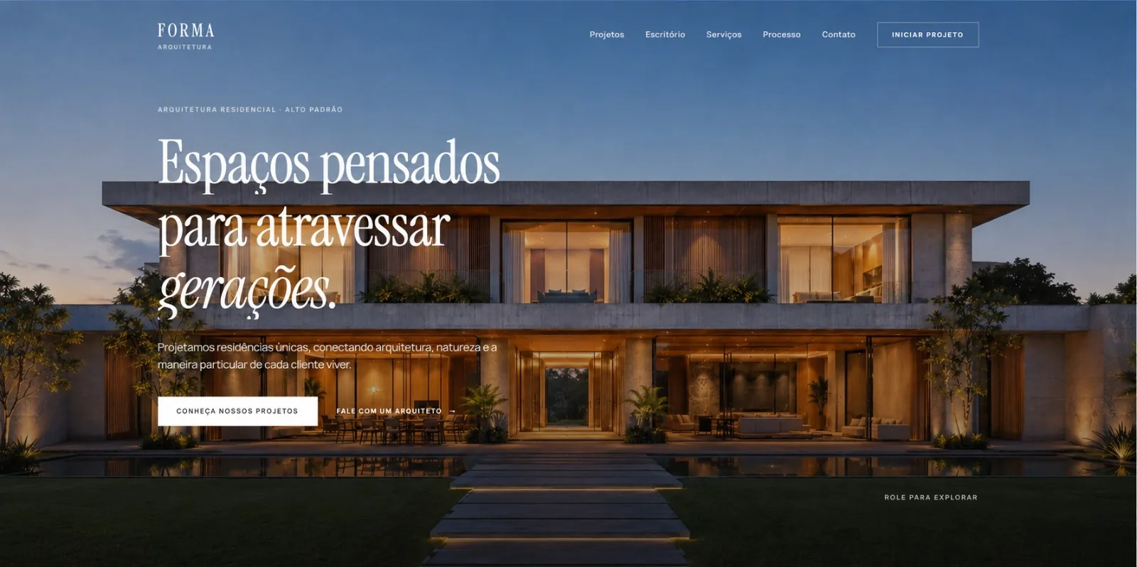 Interface do projeto Forma Arquitetura